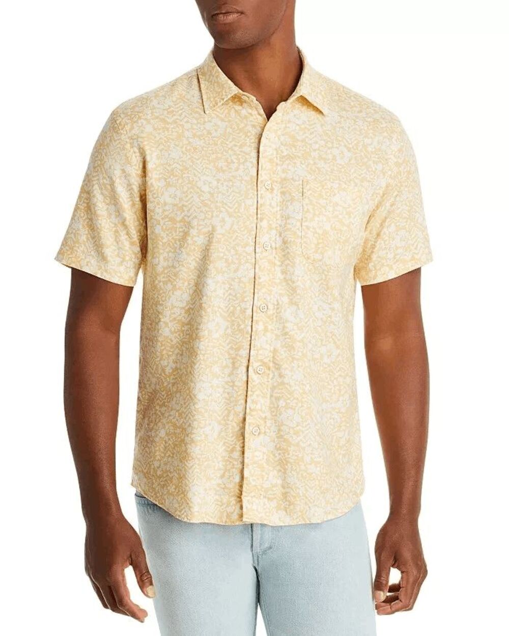 Faherty Brand Yellow Breeze Short Sleeve Regular Fit Shirt Men's Size Medium